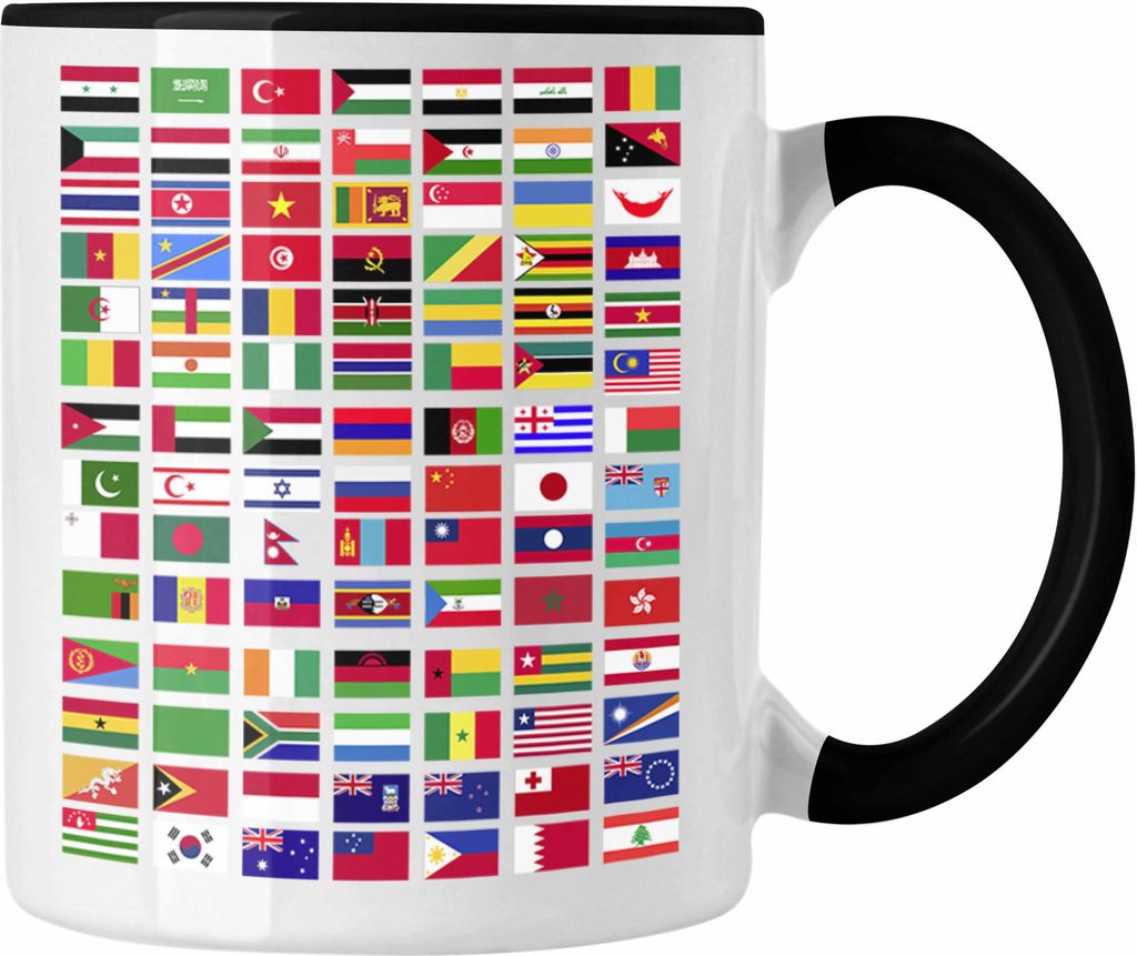 Trendation - Flaggen Der Welt Tasse Geschenk Reisen Weltreise Geschenkidee Flagge Jedes Land (Schwarz)