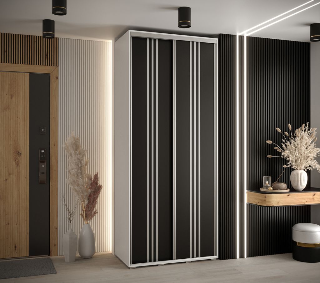 Kleiderschrank ASIRI 6 - 120/60 cm, weiß/schwarz/silber