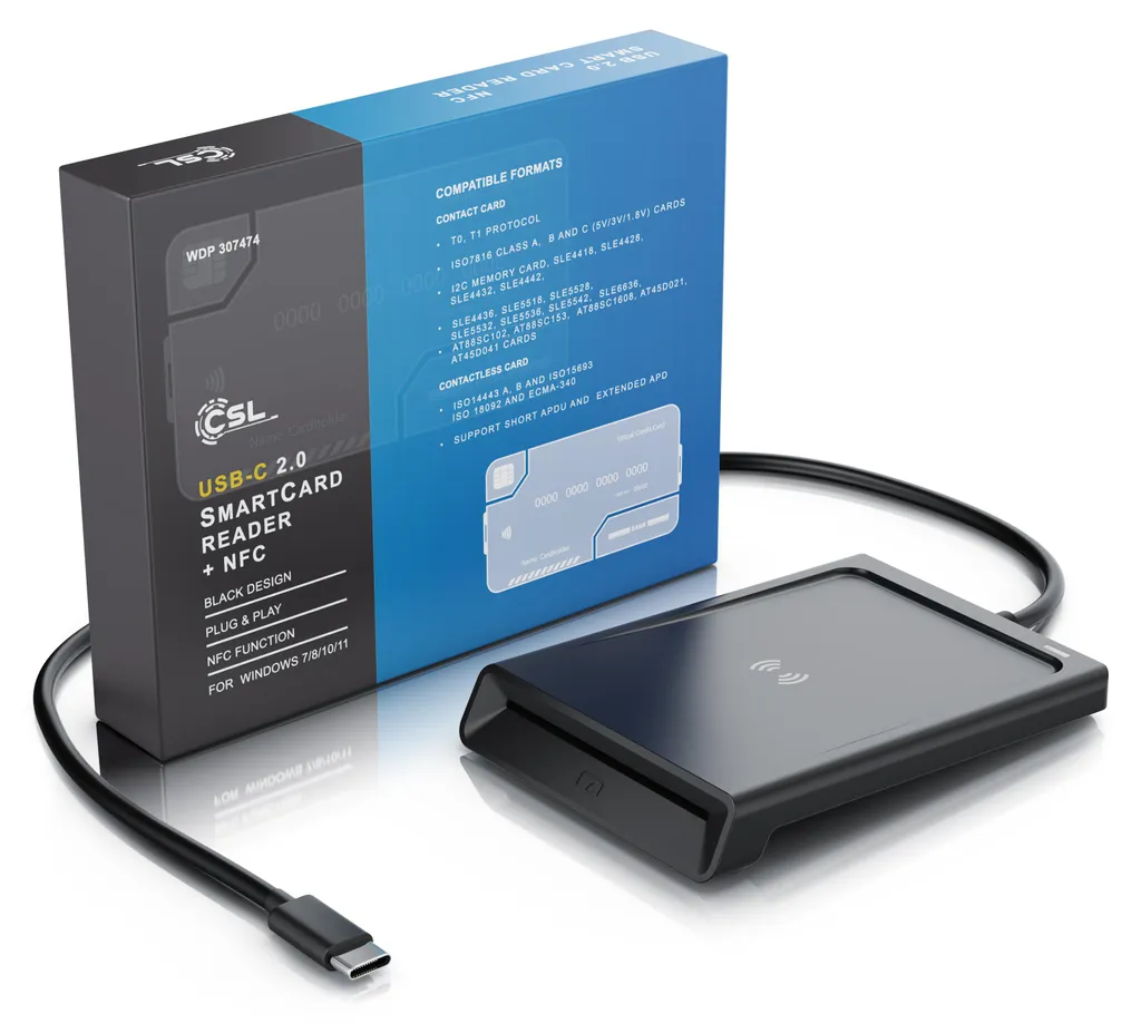 CSL Lettore USB-C 4-in-1: Smart Card, NFC, SIM e Memory Card Reader - 7