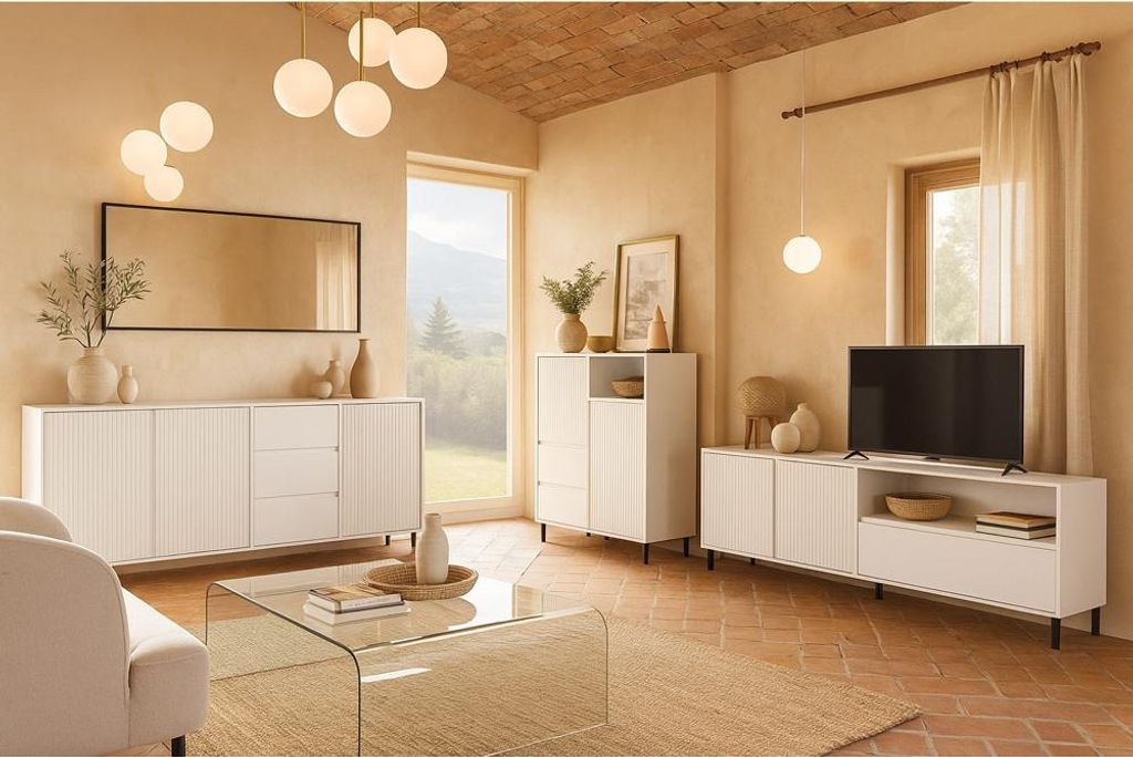 Wohnzimmer Möbel Set in Weiß modern mit Sideboard, Produktbild 