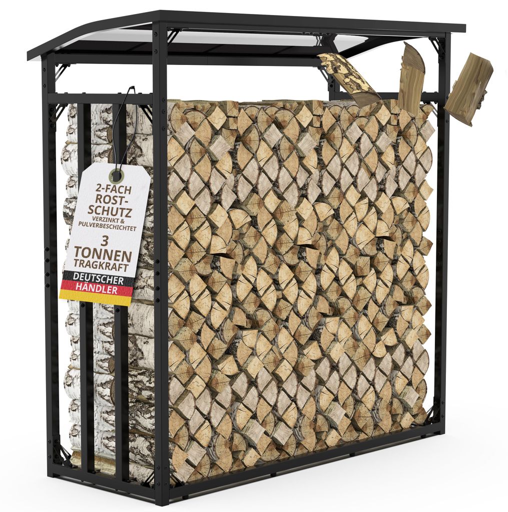 Stojan na palivové drevo so strechou 185x70x185 cm čierny Obrázok produktu 