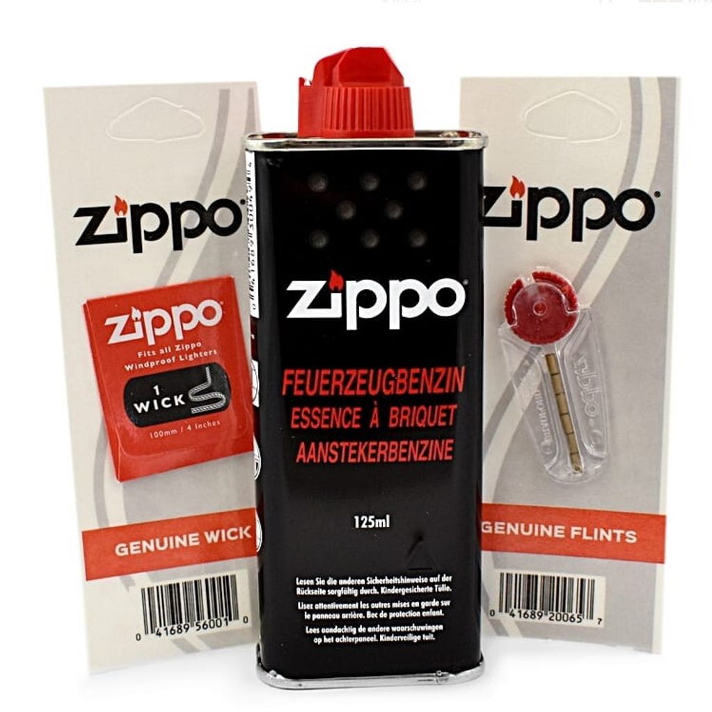 Zippo Set: Benzin 125ml + Docht + Feuersteine – Original Produktbild 
