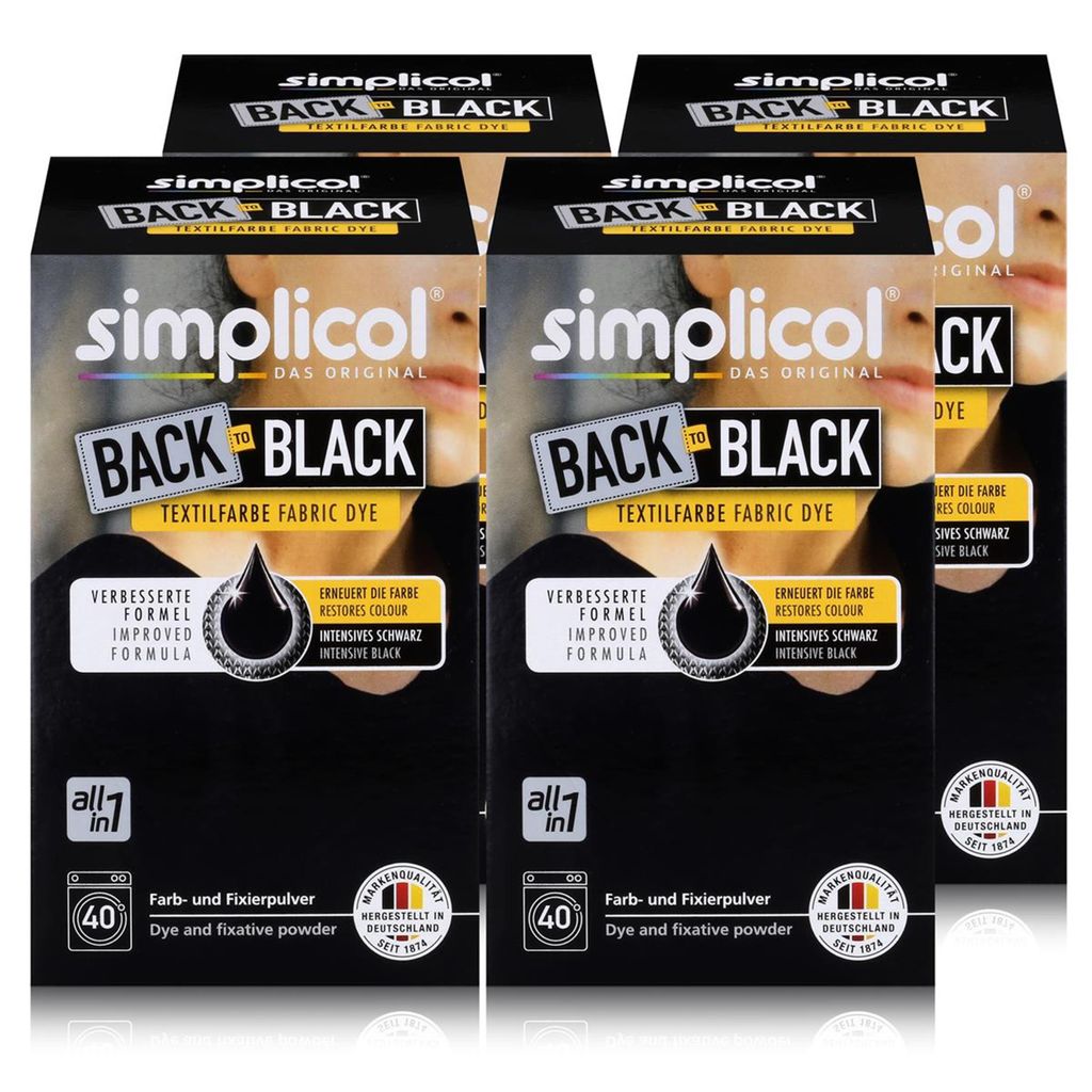 Simplicol Textilfarbe Back to Black 400g - Erneuert die Farbe (4er Pack)