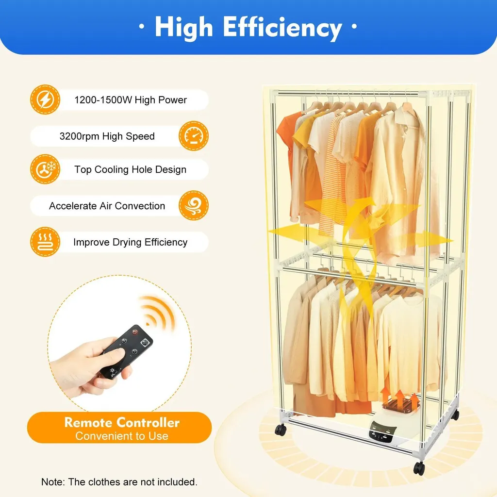 Sèche-linge électrique pliable 1500W avec télécommande en acier bleu - 9