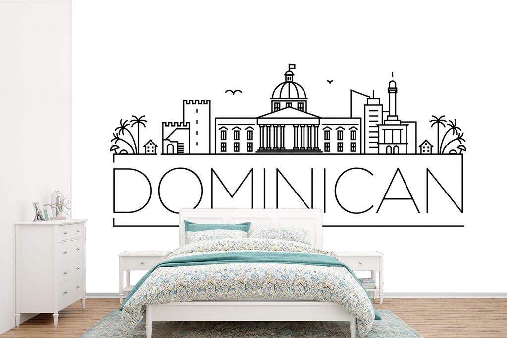 MuchoWow Fototapete für Wohnzimmer oder Schlafzimmer Wandtapete Vinyl Motivtapete Skyline "Dominikanische Republik" auf weißem Hintergrund - 36...