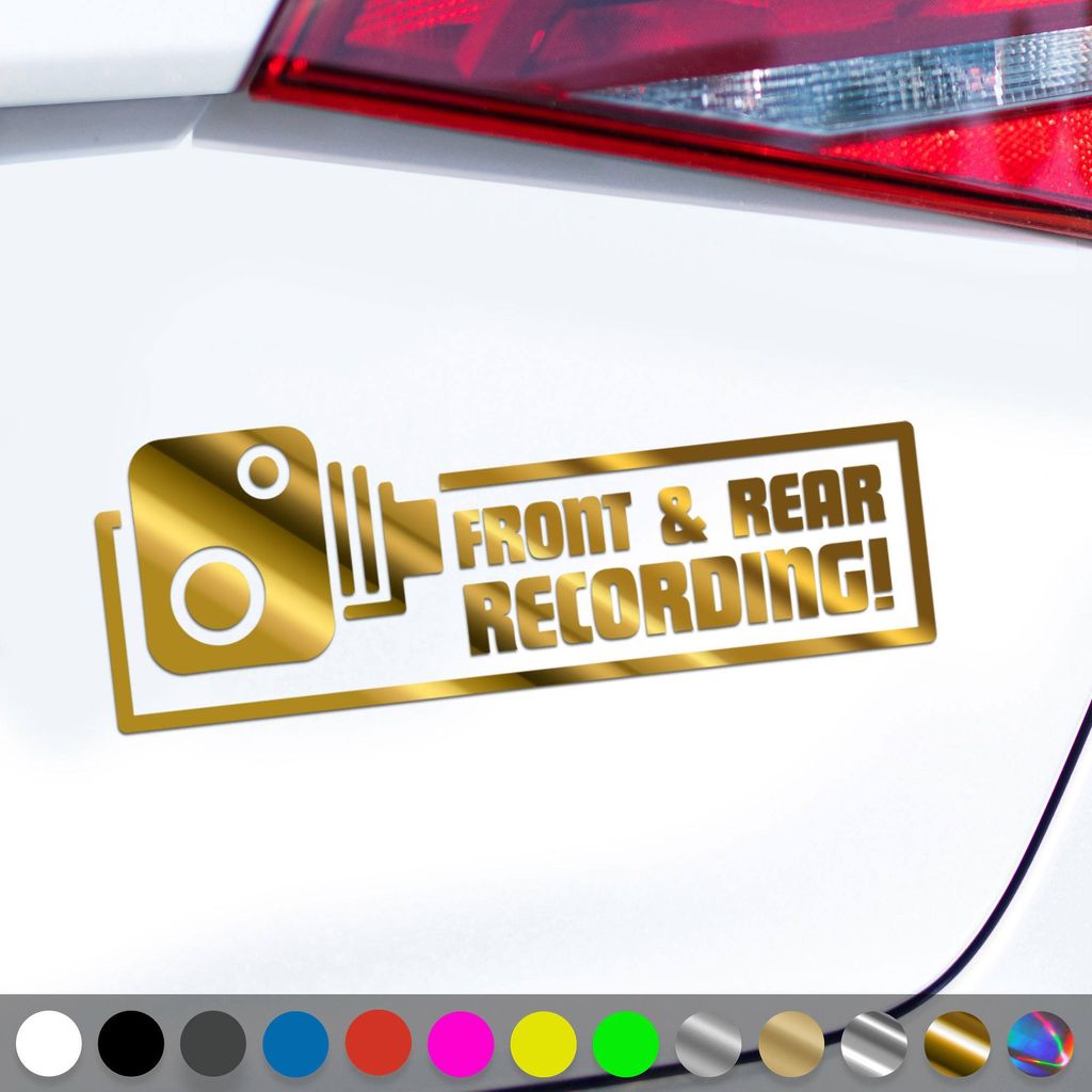 PantherPixel Dash Cam Aufkleber Videoufnahme Vorn Hinten Kamera Sticker Auto Geschenkidee Farbe Chrom-Gold