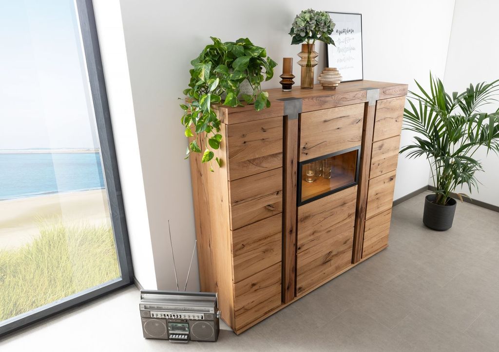 MASSIVMOEBEL24 Highboard Wildeiche / Zerreiche 160x45x142 natur NEW AMSTERDAM #07