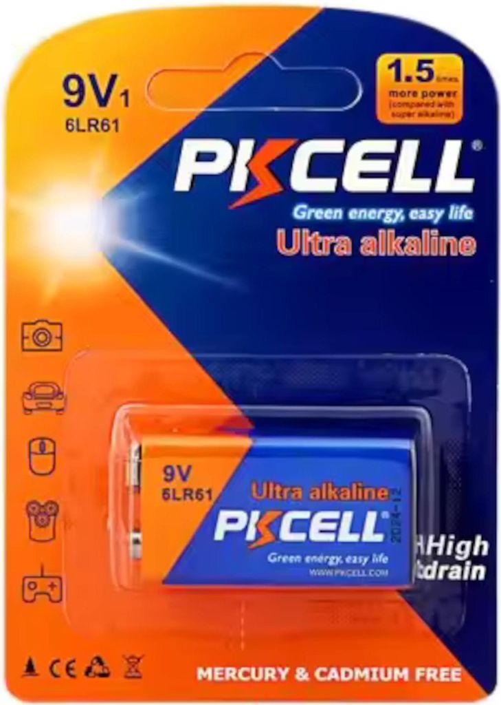 PKCELL 1er 6LR61 Batterien 9V 980 mAh Alkaline-Plus Alkali Produktbild 