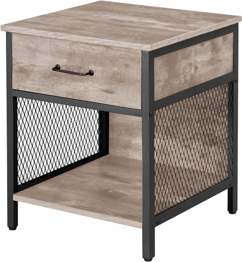 Hoppa! Nachttisch | Beistelltisch mit 1 Schublade – Braun/Schwarz – Spanplatte/Stahl