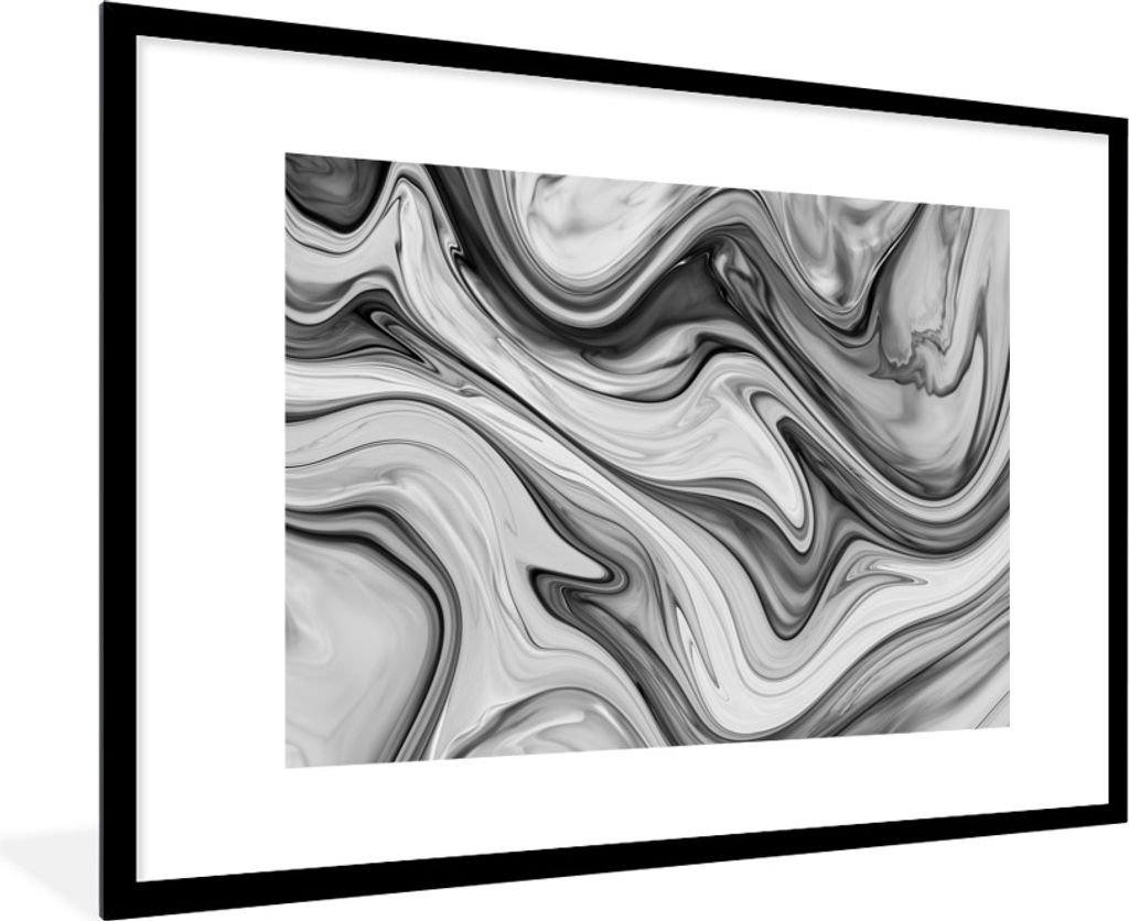 MuchoWow Gerahmtes Poster Marmor - Muster - Grau - Marmoroptik - Schwarz 90x60 cm - Poster mit Schwarzem Bilderrahmen Wandposter Rahmen Foto Bild...