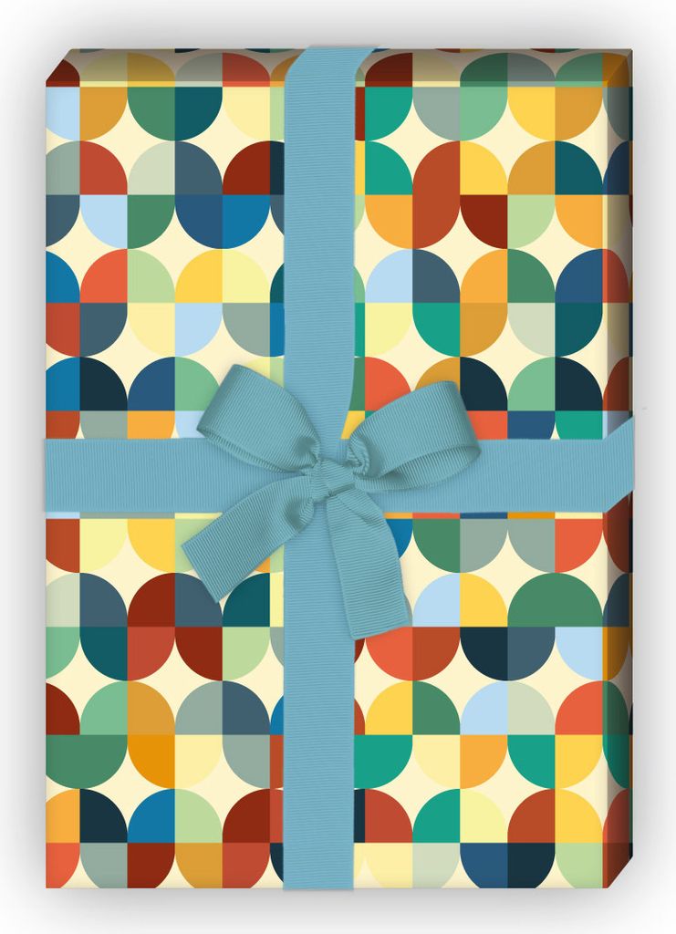 Geometrisches Vintage Geschenkpapier, Dekorpapier in Retro Farben, Wellen, - G8745, 32 x 48cm
