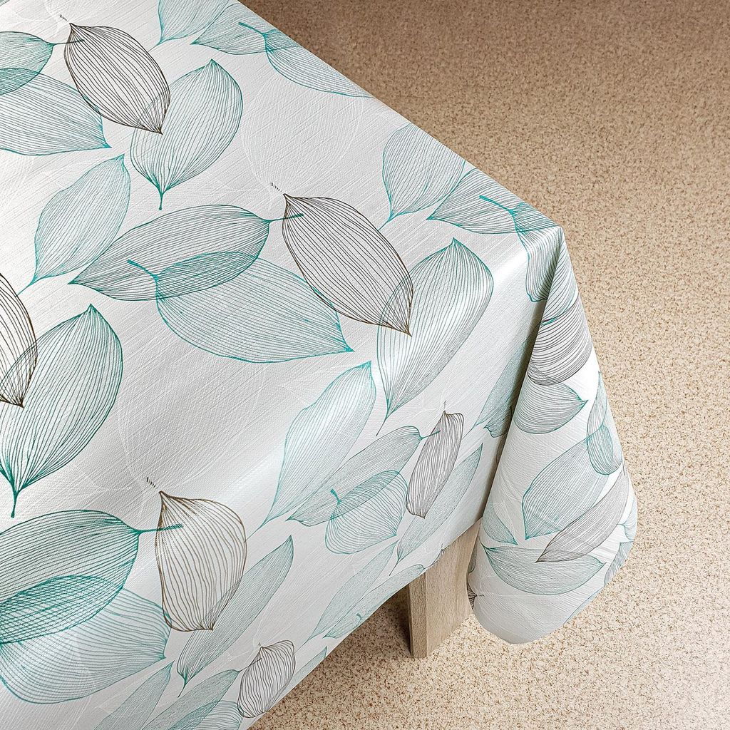 Wachstuchtischdecke 140x210 cm - Blaue Blätter - Wachstischdecke mit wasserabweisender und lebensmittelecht PVC-Beschichtung - Outdoor-Tischdecken...