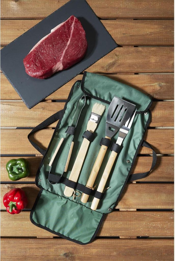 Komplettes Grillwerkzeug-Set im passenden Etui - Perfekt für jeden BBQ-Liebhaber - Geschenkset - Geschenkpaket - Grün