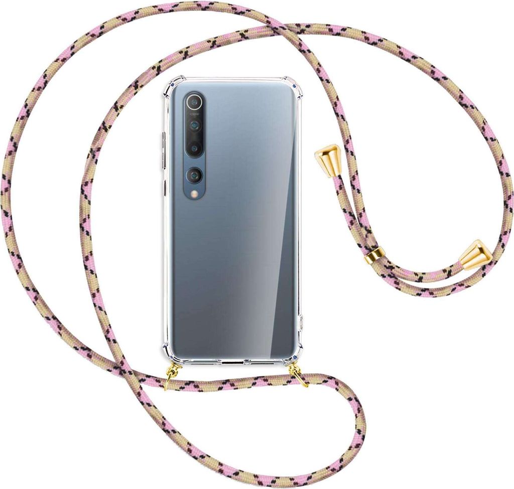 Handykette Backcover-Schutzhülle mit Band (Metall goldfarben) für Xiaomi Mi 10 (Pro) - rosa Karo
