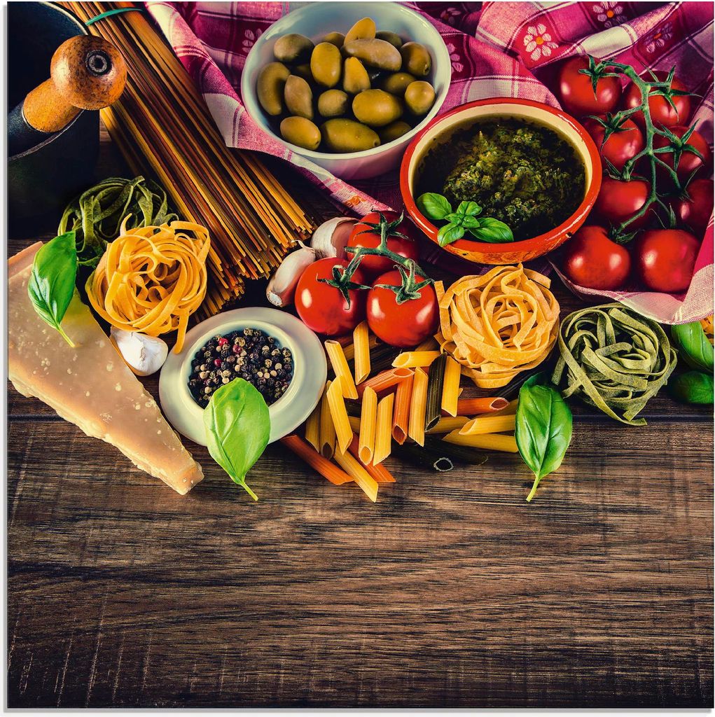 ARTland Glasbild Italienisch mediterrane Lebensmittel Größe: 20x20 cm
