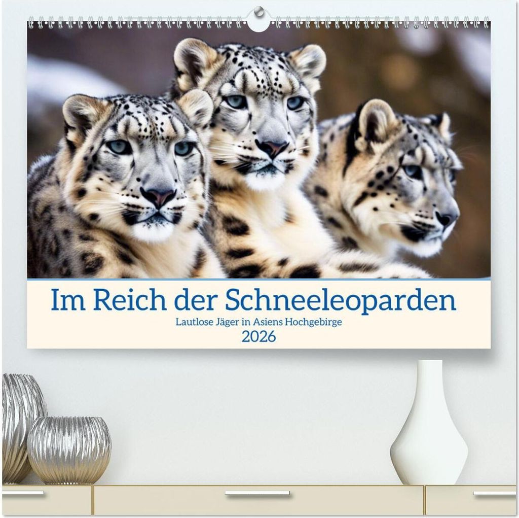 Im Reich der Schneeleoparden (hochwertiger Premium Wandkalender 2026 DIN A2 quer), Kunstdruck in Hochglanz