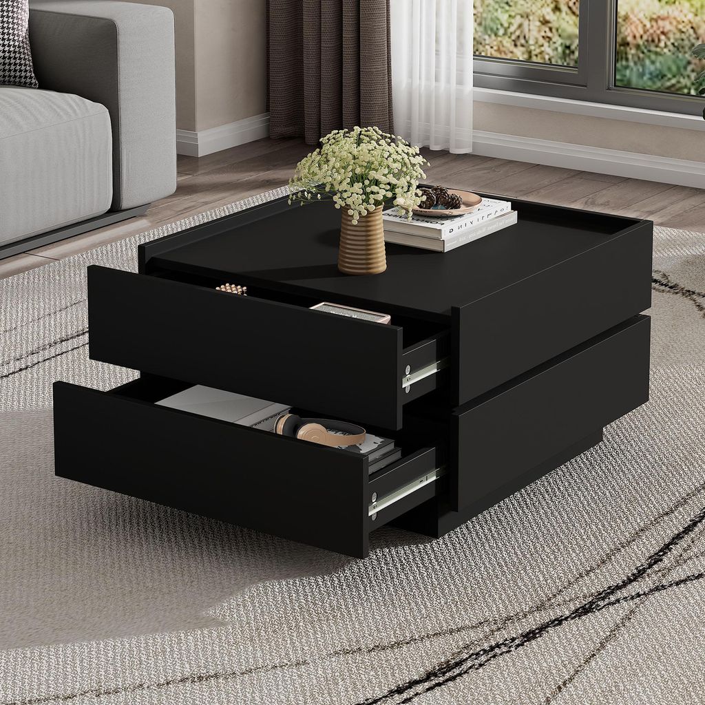 Merax Couchtisch 360° drehbar mit 2 Schubladen, moderne