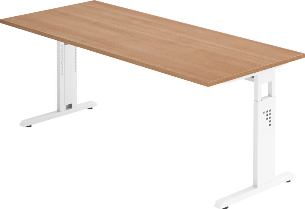 bümö Schreibtisch Serie-O - Nachbildung: Nussbaum, Größe: 180 x 80 cm, Gestell: Weiß