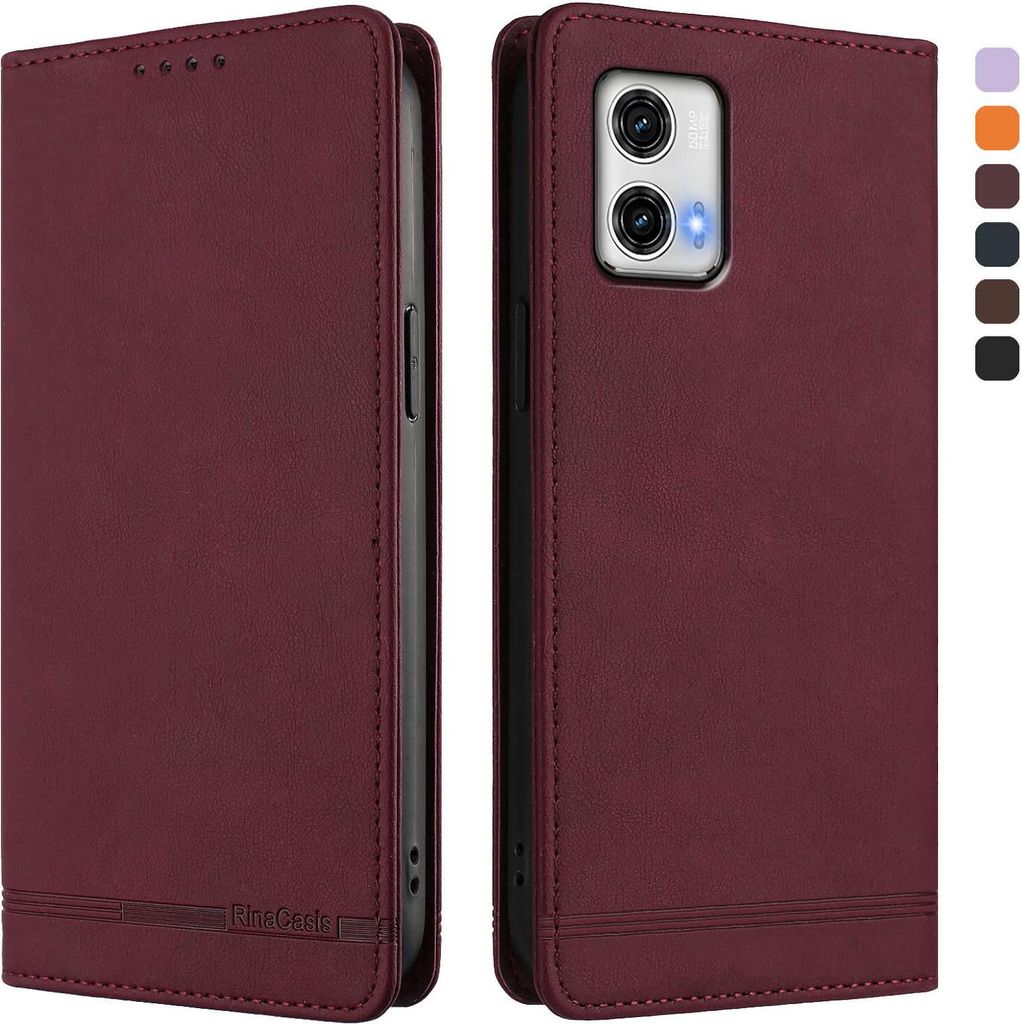 Hülle für Motorola Moto G73 5G, Retro Kunstleder Ständer Klapphülle mit Kartenfächer und Magnetische Rot