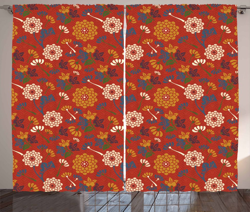 ABAKUHAUS Jahrgang Rustikaler Vorhang, Blumen-Silhouetten, Wohnzimmer Universalband Gardinen mit Schlaufen und Haken, 280 x 175 cm, Mehrfarbig