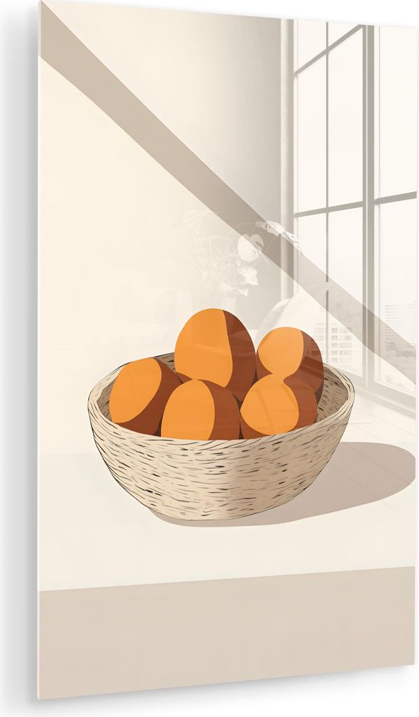 MuchoWow Glasbilder - Bilder auf Wandbild - Foto auf Glas Korb - Obst - Minimalistisch - Orange 20x30 cm Wanddekoration aus Glas - Acrylglasbild - ...