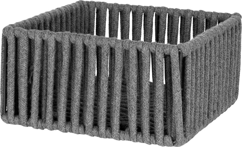 A square gray woven basket is shown from a slightly elevated angle against a white background.