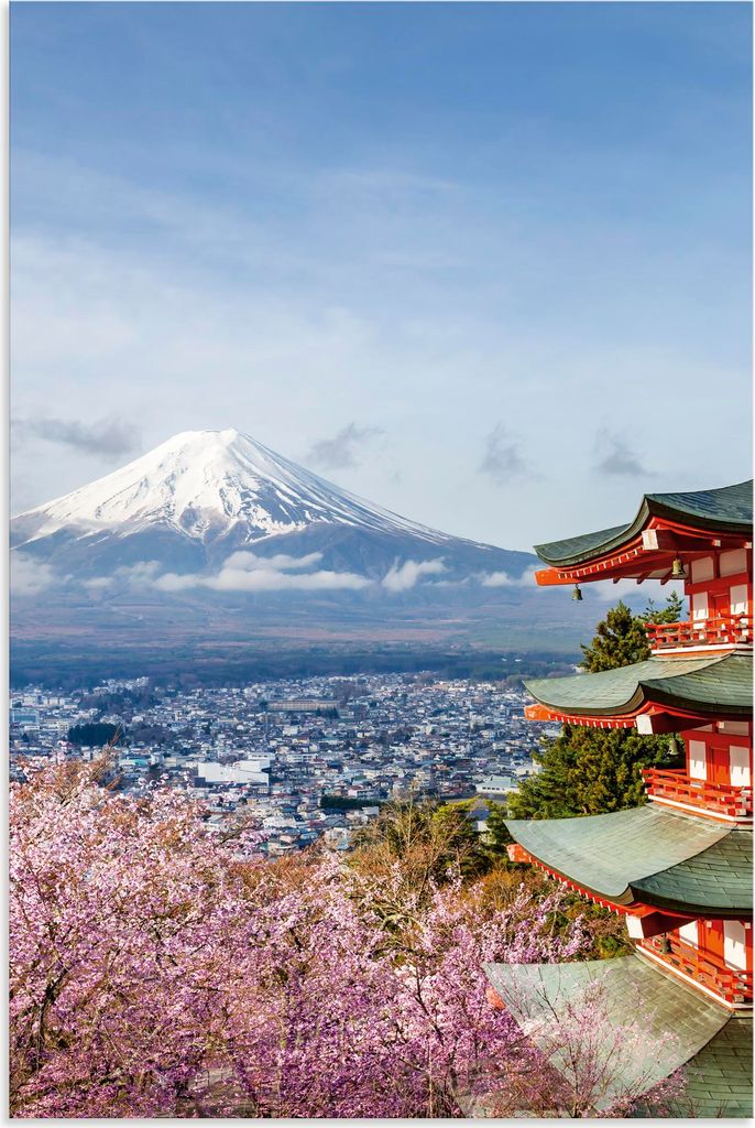 ARTland Wandbild Alu für Innen & Outdoor Einzigartiger Blick Fuji Chureito Pagode Größe: 40x60 cm
