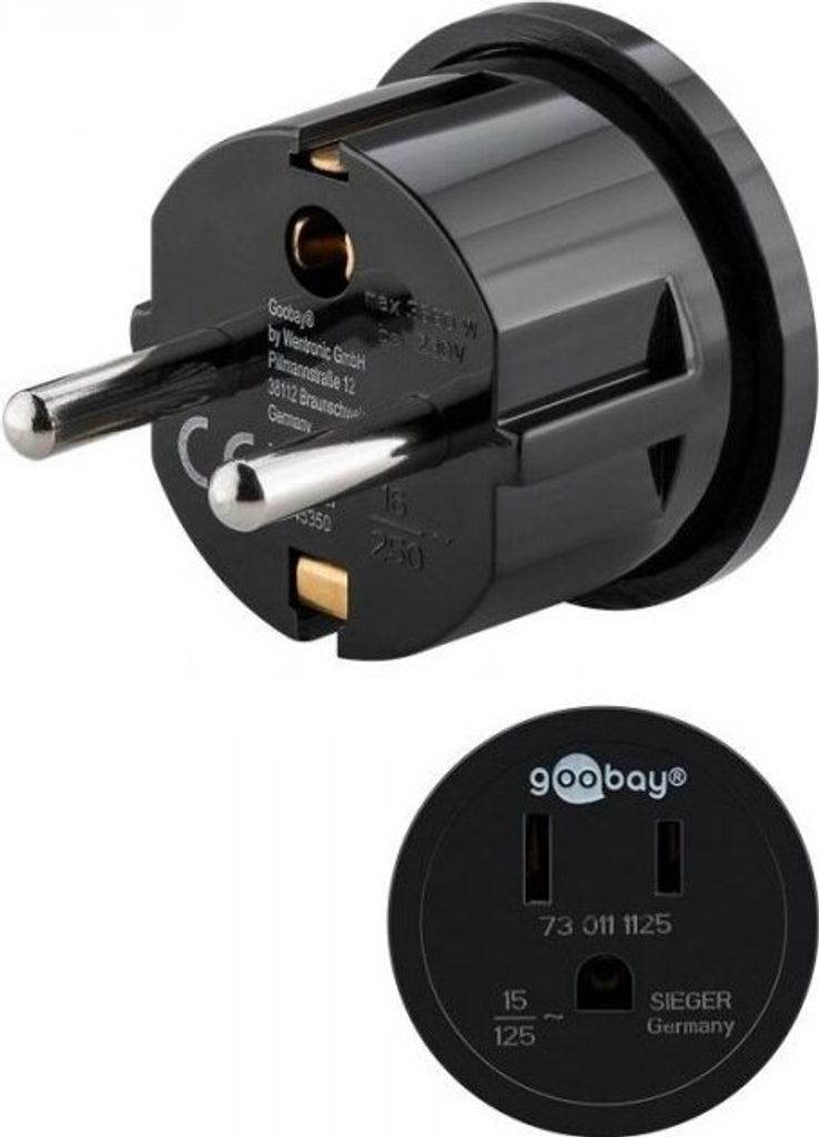 Goobay Netzadapter US/Japan, Schwarz - Schutzkontaktstecker Produktbild 