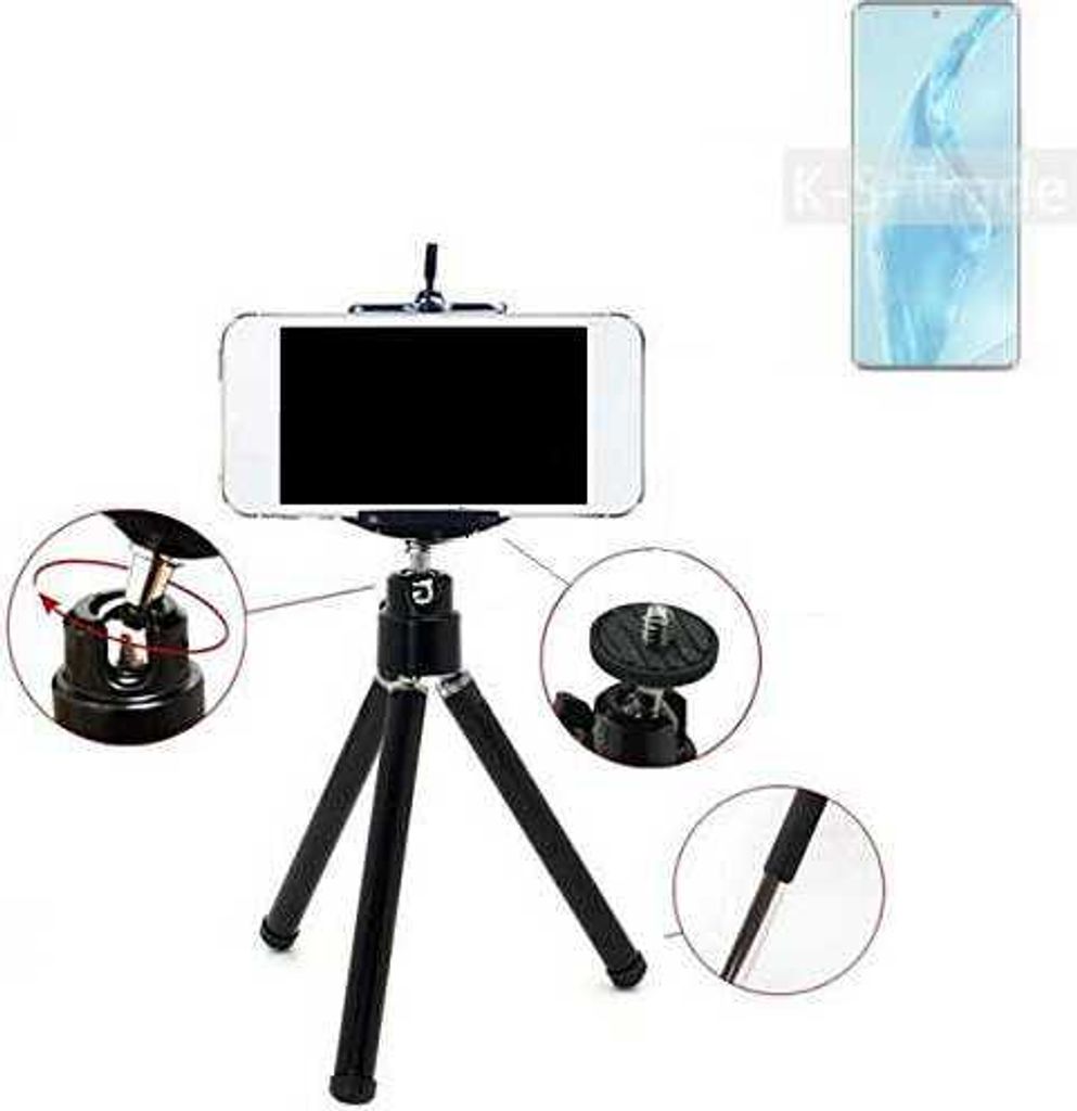 K-S-Trade Smartphone Stativ Dreibein kompatibel mit Xiaomi 12S Ultra Tripod aus Aluminium Klemmstativ Stativ Adapter für Mobiltelefone schwarz 1x