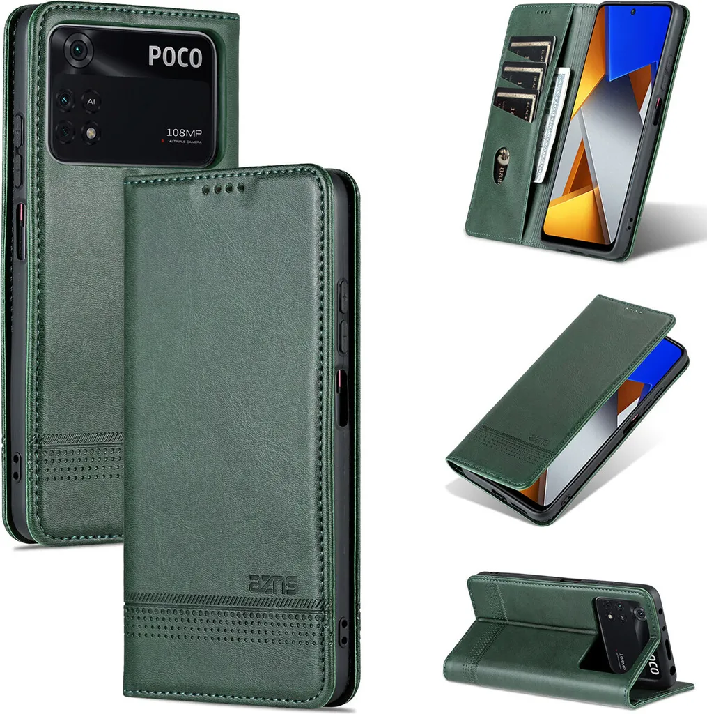 Custodia Pelle Verde Poco X4 Pro 5G - Portafoglio Chic con Magnete