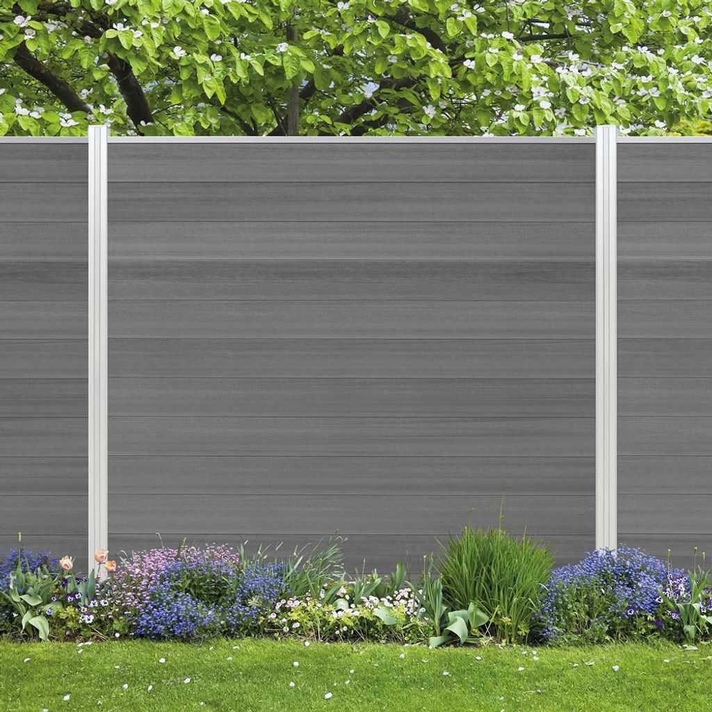 WPC Sichtschutzzaun Roma Line 3 x Zaunfeld grau und 4 x Produktbild 