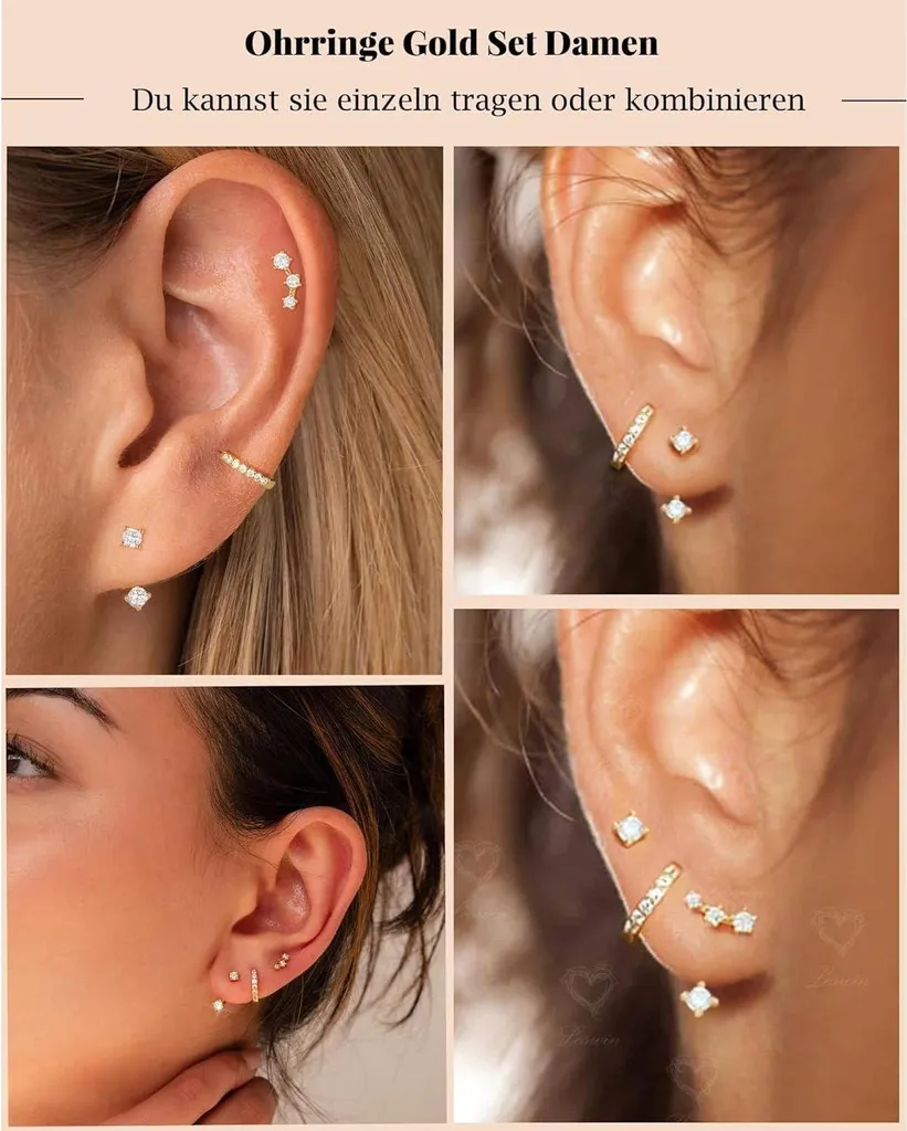 FUNEIA Set Di 3 Orecchini In Argento 925 Placcato Oro – Cerchi Piccoli E Delicati Per Donna