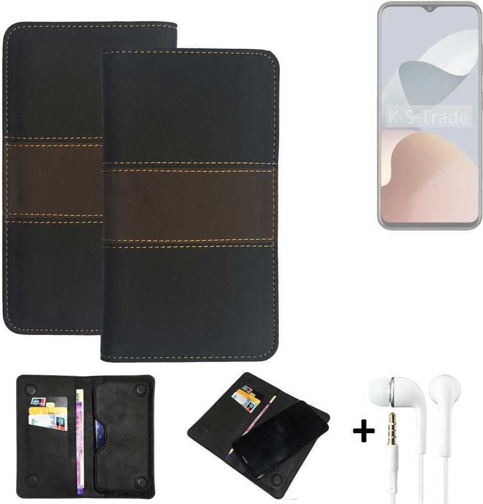 K-S-Trade Handyhülle + Kopfhörer kompatibel mit ZTE Blade A73 Schutzhülle Walletcase Bookstyle Tasche Schutz Case Hülle Wallet Cover Kunstleder