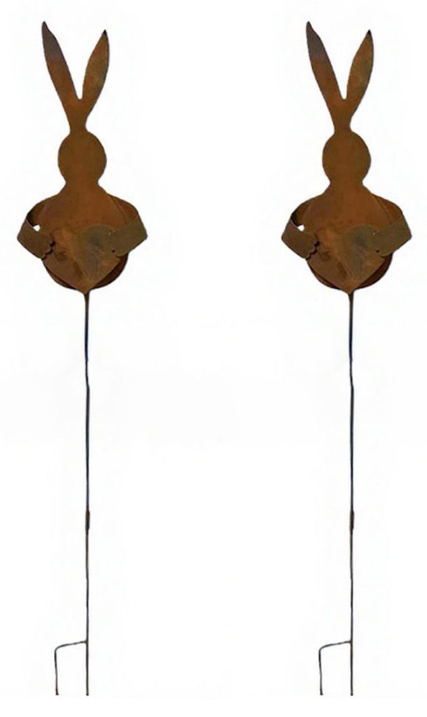 Oster-Pflanzgefäß aus Metall in Hasenform im Vintage-Stil, rustikale Hasensilhouette mit Patina-Finish für den Garten, ideal für Frühlingsblum...