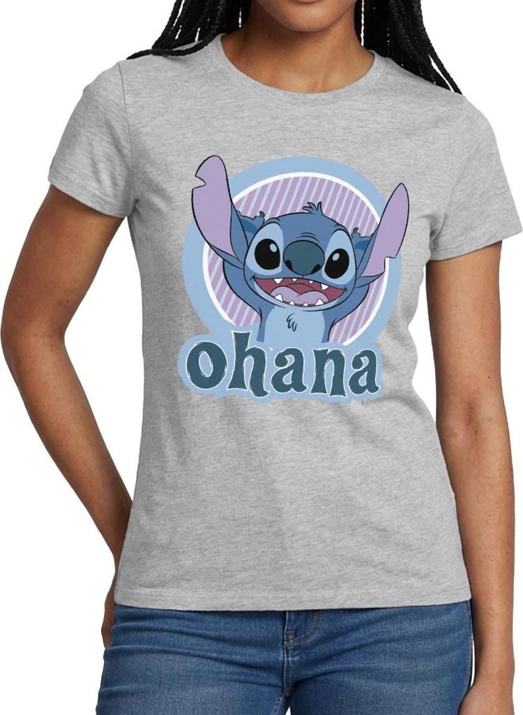 Lilo & Stitch Ohana Frauen T-Shirt, XXL, Grau meliert
