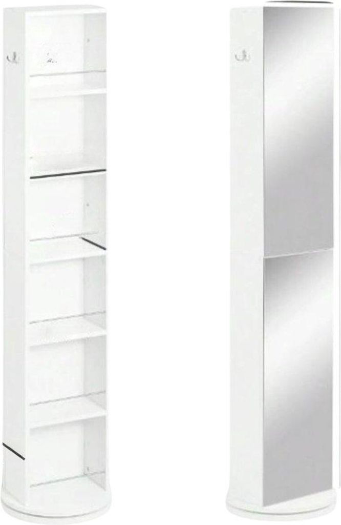 Hochbeistellkast mit Spiegel - MDF - Weiß - 30x17,5x169,5 cm - Funktionaler Design