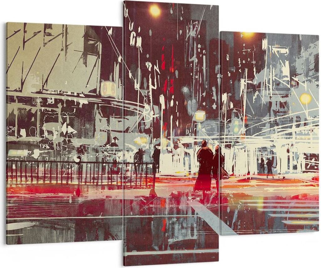 Bild auf Leinwand - Leinwandbild - Stadt Straße Nacht - 130x100cm - Wand Bild - Wanddeko - Leinwanddruck - Bilder - Kunstdruck - Wanddekoration - ...
