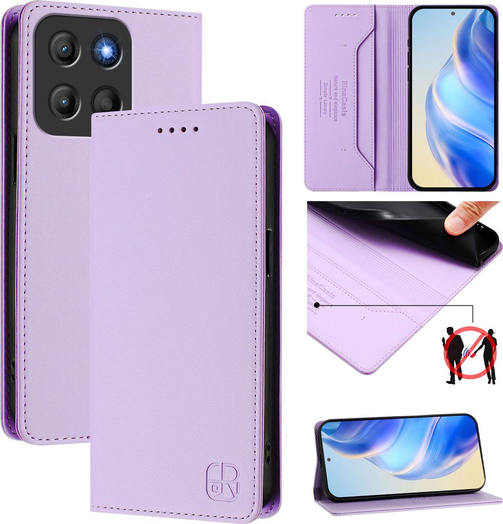 Lederhülle für Motorola Moto G15 Hülle Flip Brieftasche Kartenfächern Ständer Schutzhülle Violett