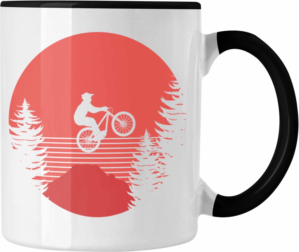 Trendation - Moutainbike Geschenk Tasse Mountainbiker Geschenkidee Kinder Kaffeetasse Männer Accessories Grafik MTB Herzschlag (Schwarz)