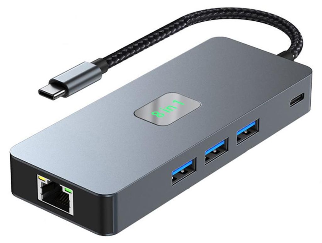 INF 8-in-1 USB-C-Hub, Dual 4K60Hz, Gigabit-Ethernet-Adapter