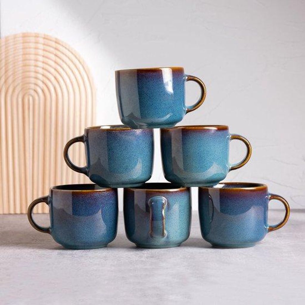 Keramische Kaffeebecher 6er Set blau 360ml