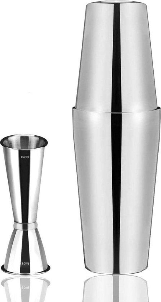 Cocktail-Shaker-Set - 750 ml - 600 ml - roestvrij staal - maatbeker - interne Messlinien - Japanische Design