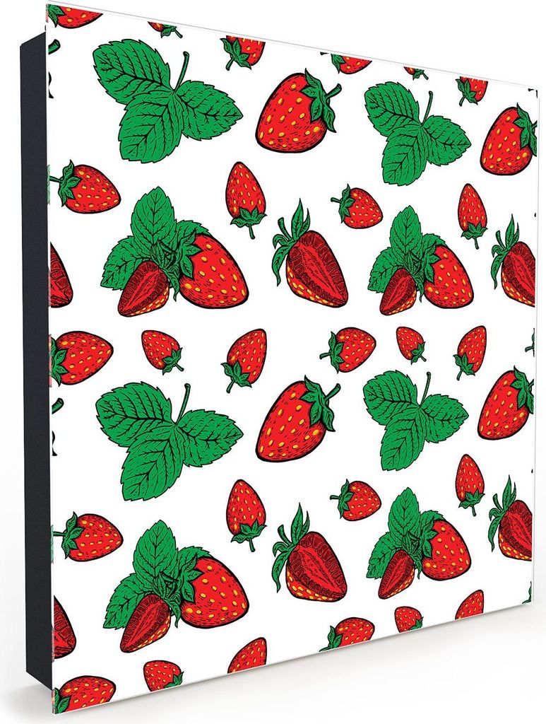 Nachbildung-Schlüsselkasten, Magnetpinnwand und Memoboard mit Glasfront Motiv Erdbeeren und Blätter