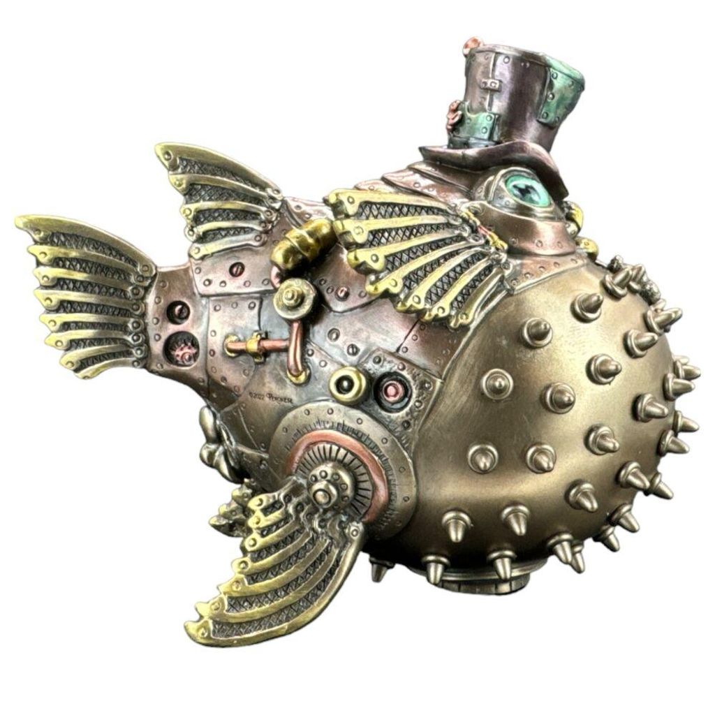 Steampunk Kugelfisch Figur WU78060A4 Steampunk Fisch Deko Fantasy Büro Dekoration Geschenk