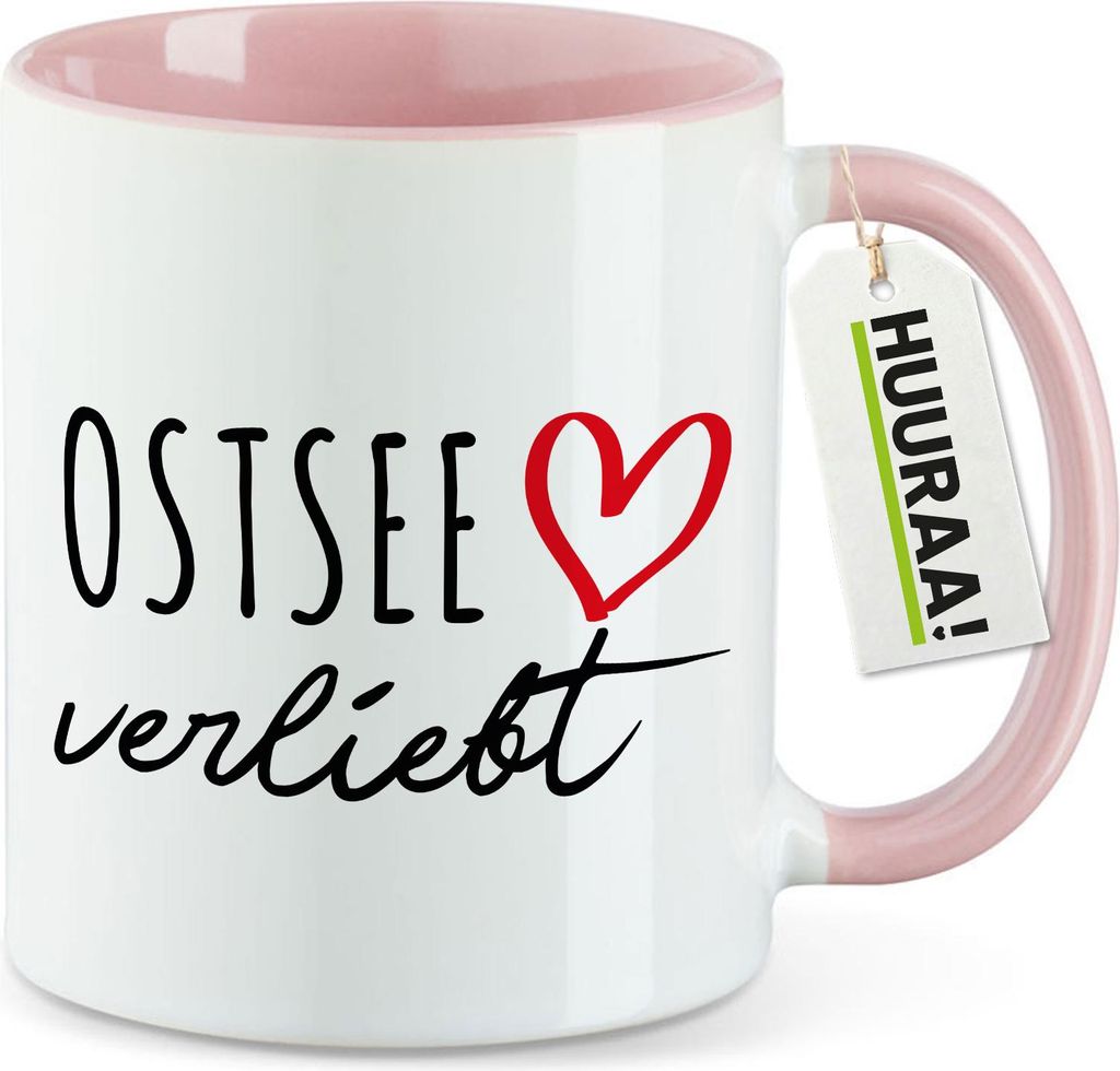 Huuraa Kaffeetasse Ostsee verliebt 330ml Rosa Keramik Kaffeebecher Geschenkidee