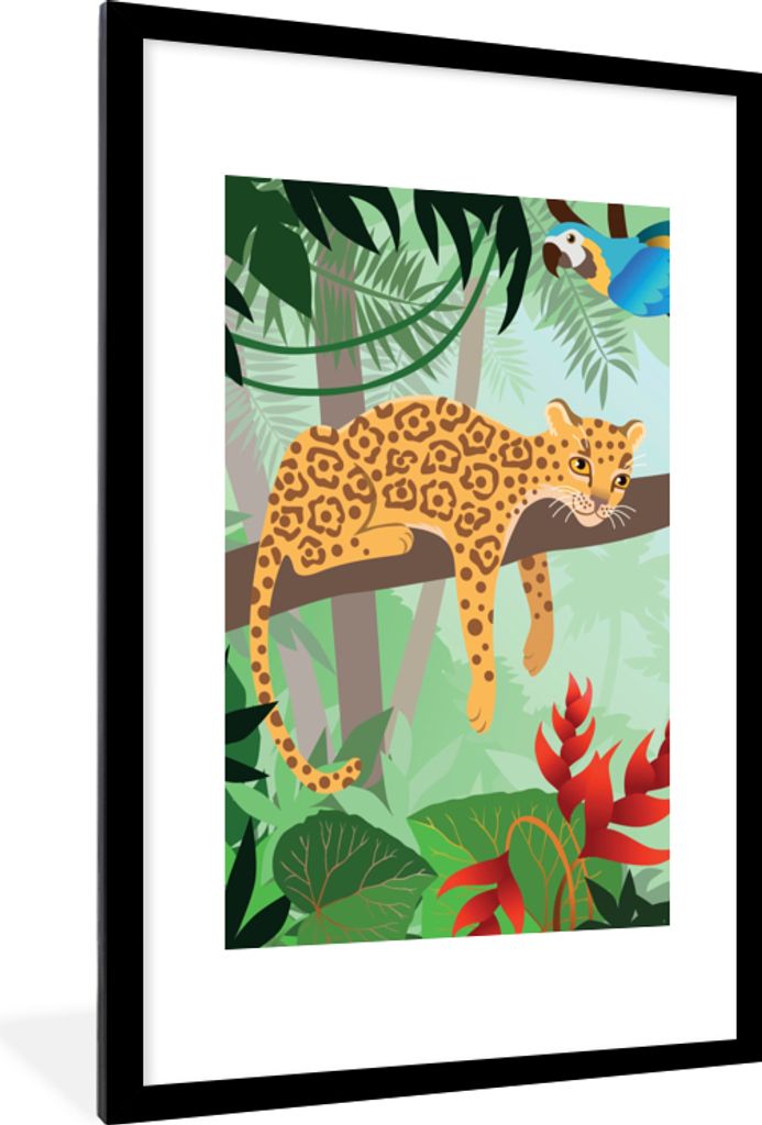 MuchoWow Gerahmtes Poster Dschungeltiere - Tukan - Jungen - Mädchen - Leopard 60x90 cm - Poster mit Schwarzem Bilderrahmen Wandposter Rahmen Fot...