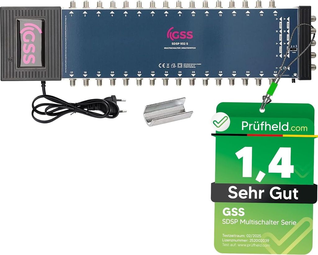 GSS 9/32 Multischalter für Quattro & Quad LNB, Multiswitch für 2 Satelliten & 32 Teilnehmer (Fernseher, Satreceiver), HD 4K Matrix Verteiler Spli...