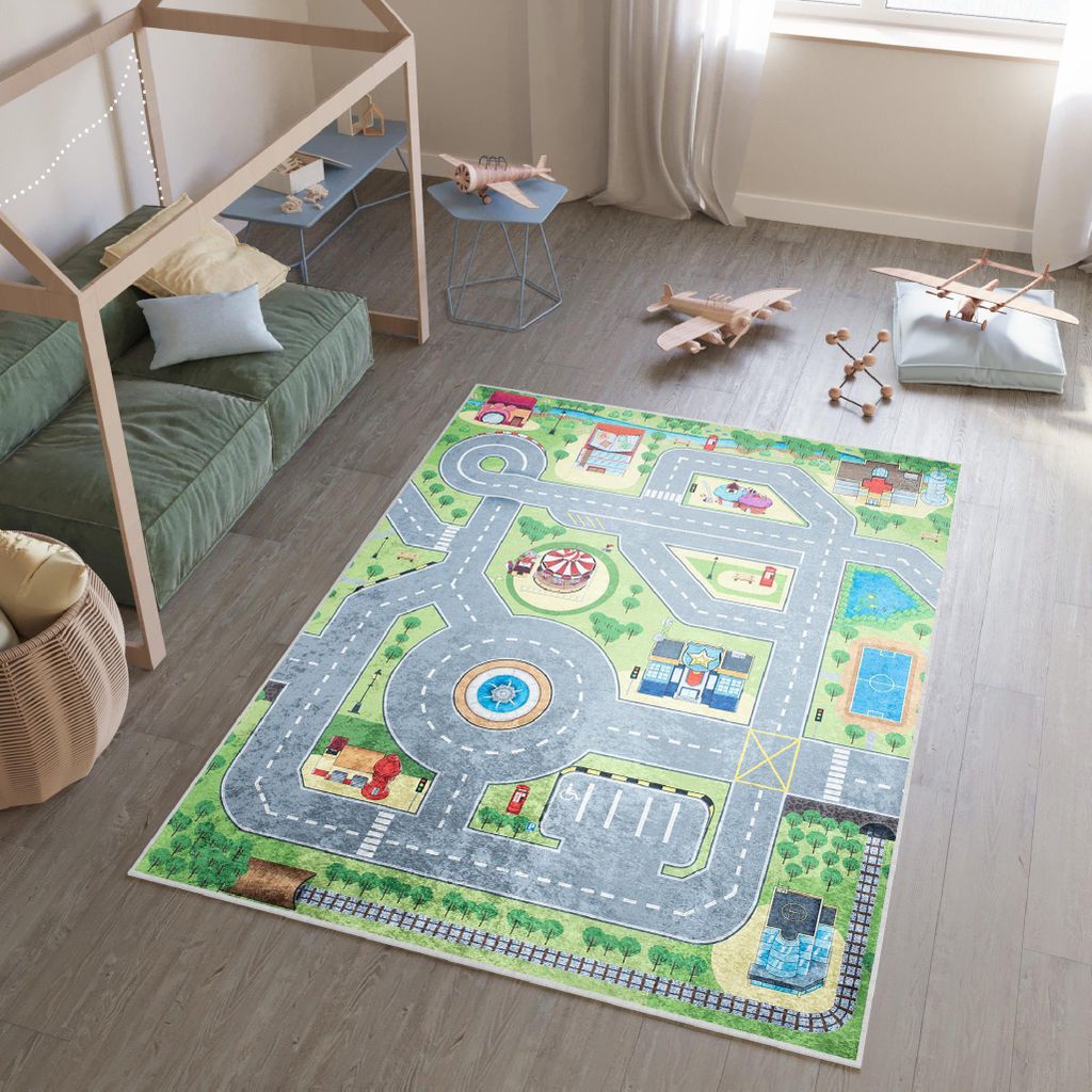 Tapiso Teppich EMMA Modern Kinderzimmer Grün Grau Schlafzimmer 80 x 150 cm