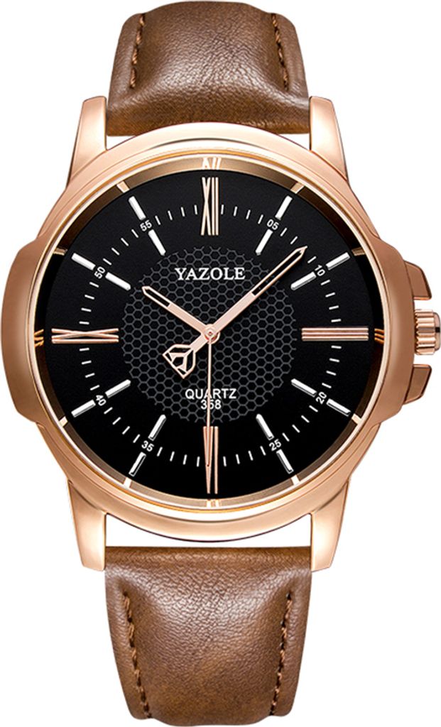 Herren Luxus Business Stil Uhr Mode Quarzuhr schwarzes Zifferblatt braun Gürtel