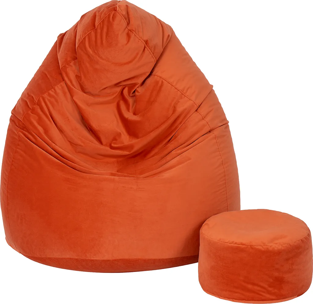 Siège avec repose-pieds en velours orange pour un coin lecture